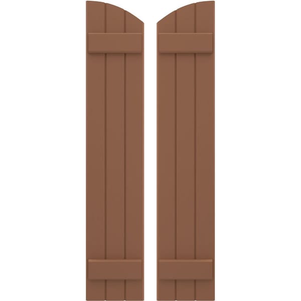 Ekena Millwork Americraft 3-Board (2 Batten) Wood Joined Board-n-Batten Shutters w/Ellipt Top, ARW101BE311X32BTH, PR ARW101BE311X32BTH - main